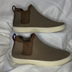 Rothy's Chelsea Coffee Brown Herringbone High Top Slip On Sneaker Boot 10.5